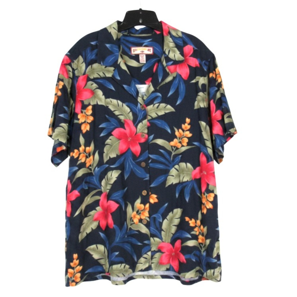 CARIBBEAN JOE Navy /Multi TROPICAL FLORAL Twill BUTTON-UP Women's SHIRT/TOP 2X